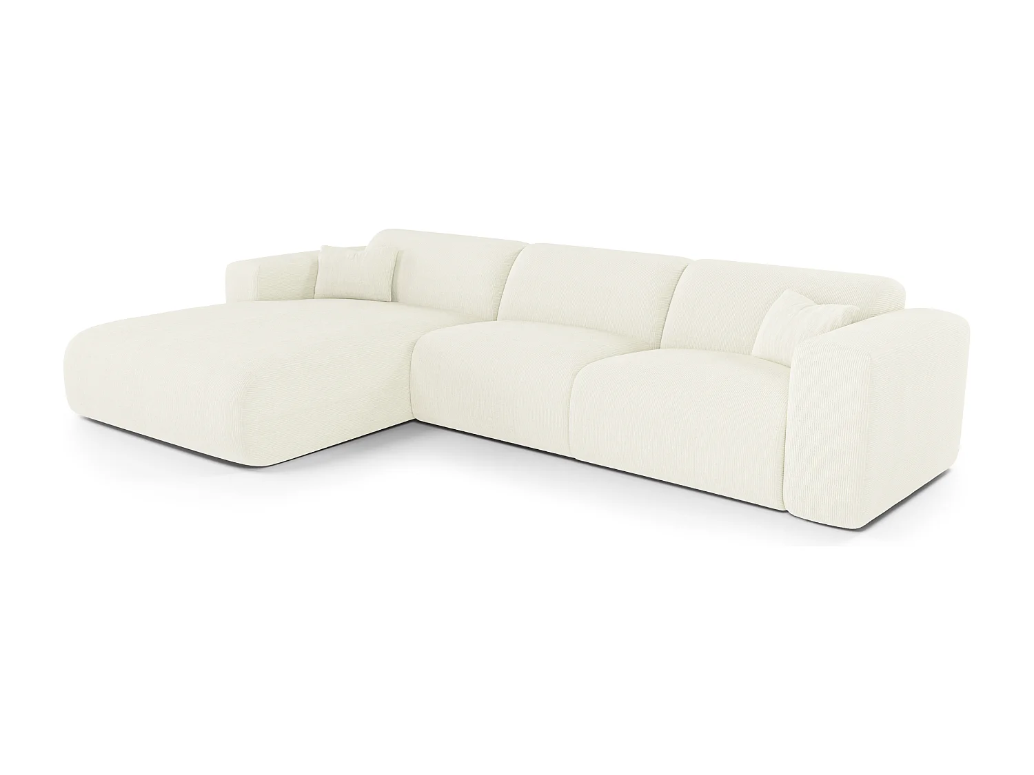 Canapé angle gauche convertible dunlopillo velours côtelé crème 140cm MYRA