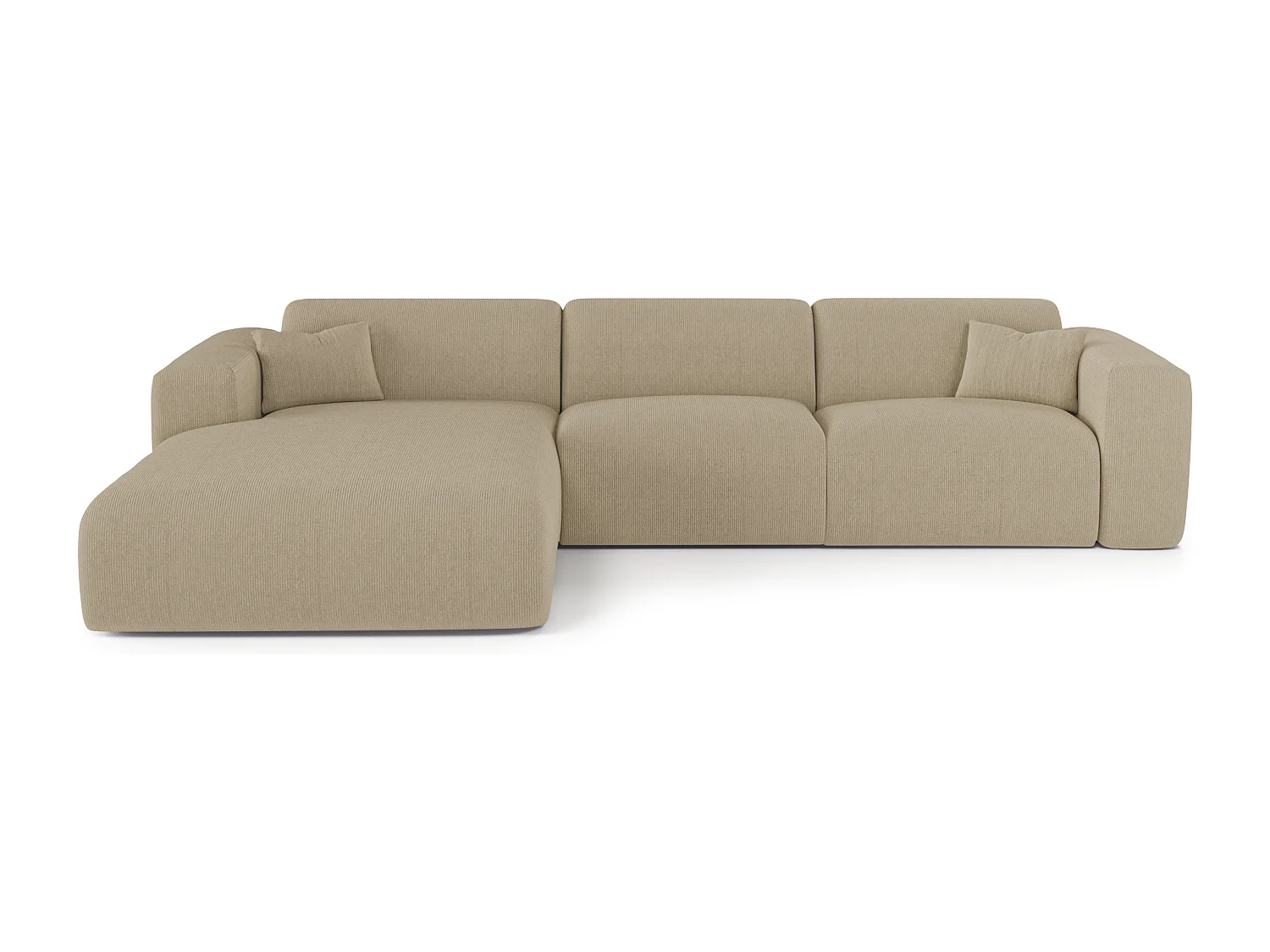 Canapé angle gauche convertible dunlopillo velours côtelé beige 140cm MYRA