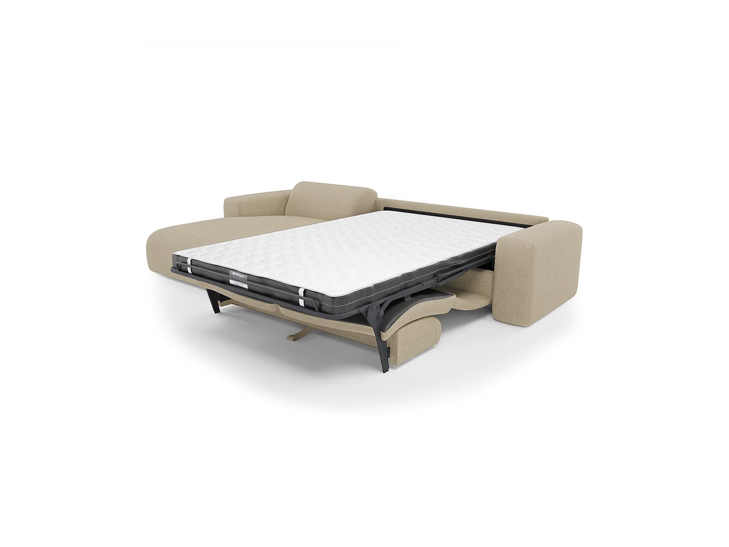 Canapé angle gauche convertible dunlopillo velours côtelé beige 140cm MYRA