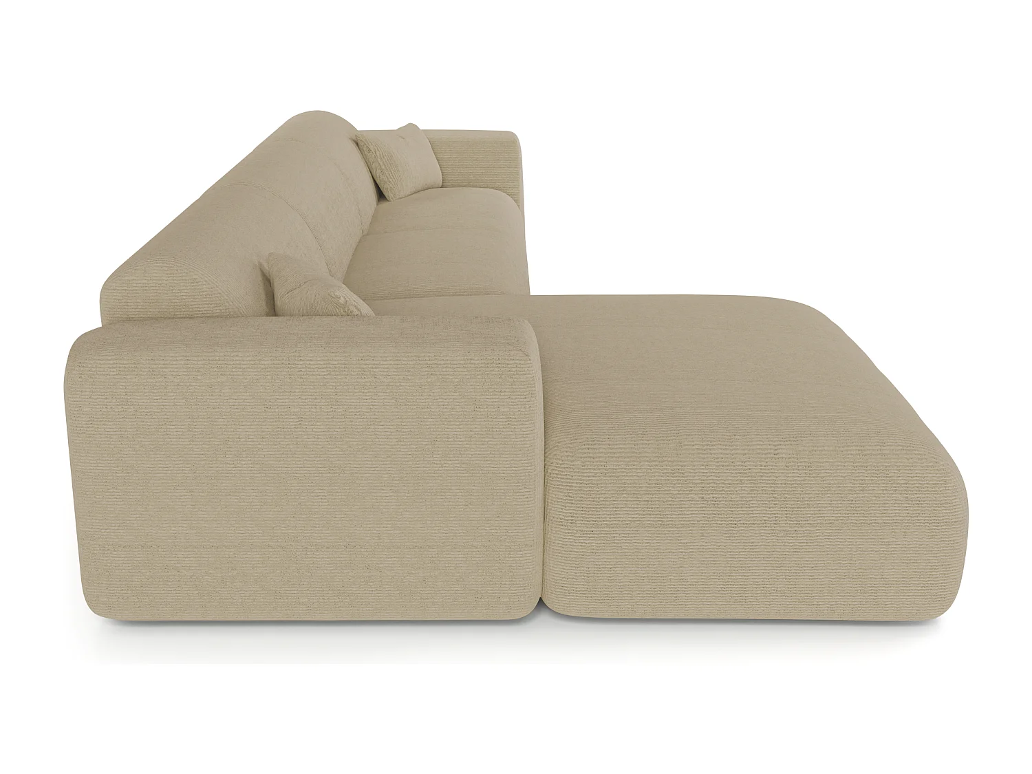 Canapé angle gauche convertible dunlopillo velours côtelé beige 140cm MYRA