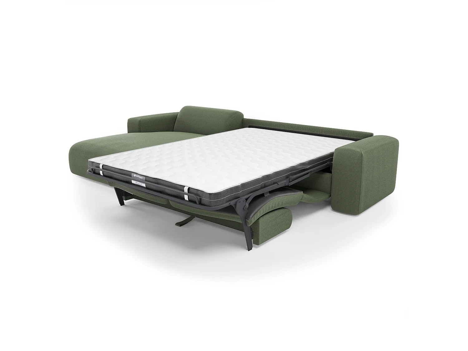 Canapé angle gauche convertible dunlopillo 5 places tissu tramé vert