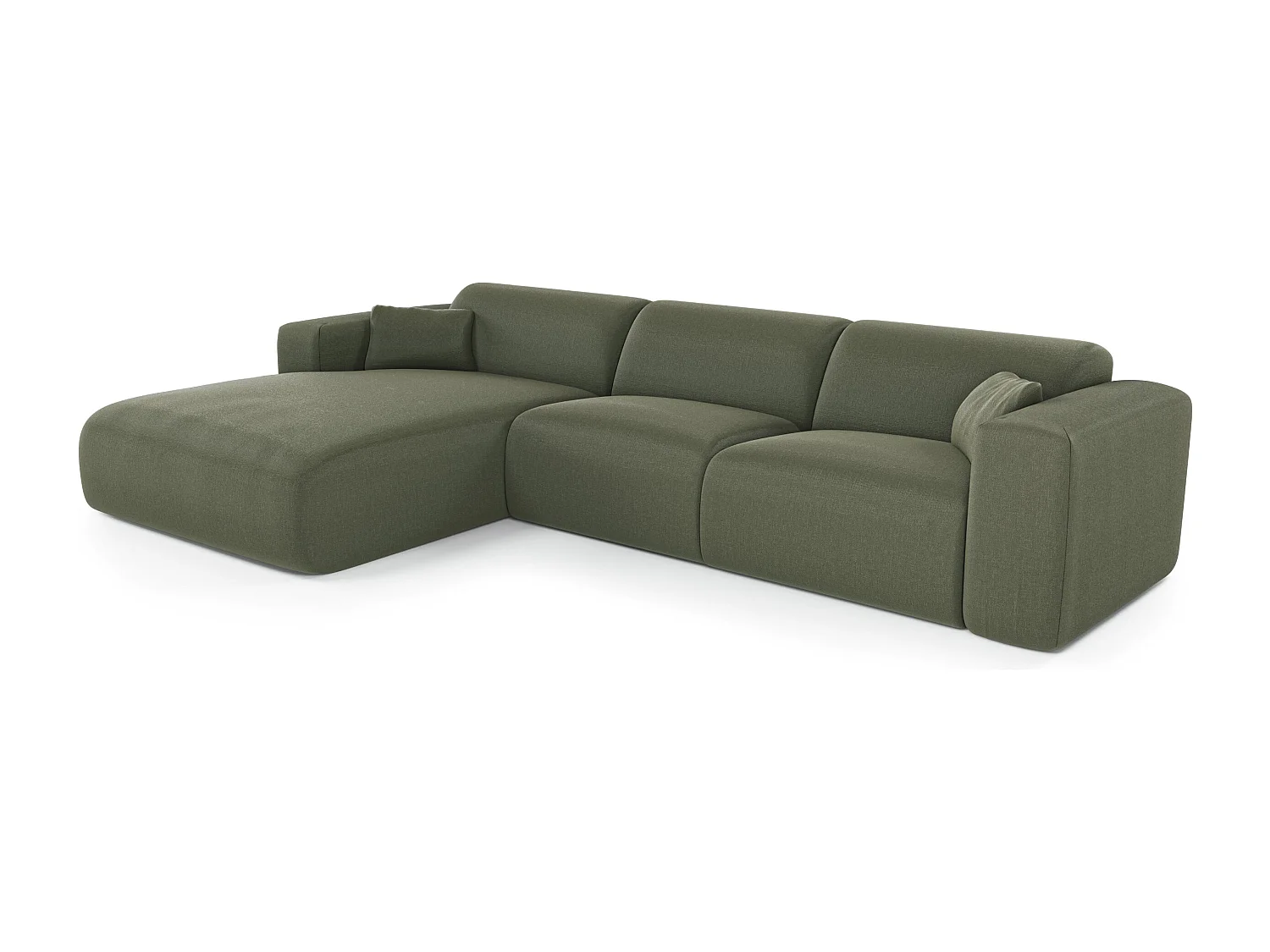 Canapé angle gauche convertible dunlopillo 5 places tissu tramé vert MYRA