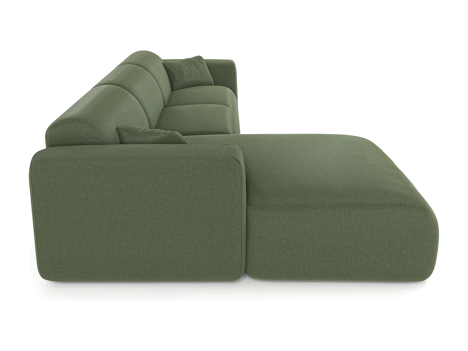 Canapé angle gauche convertible dunlopillo 5 places tissu tramé vert