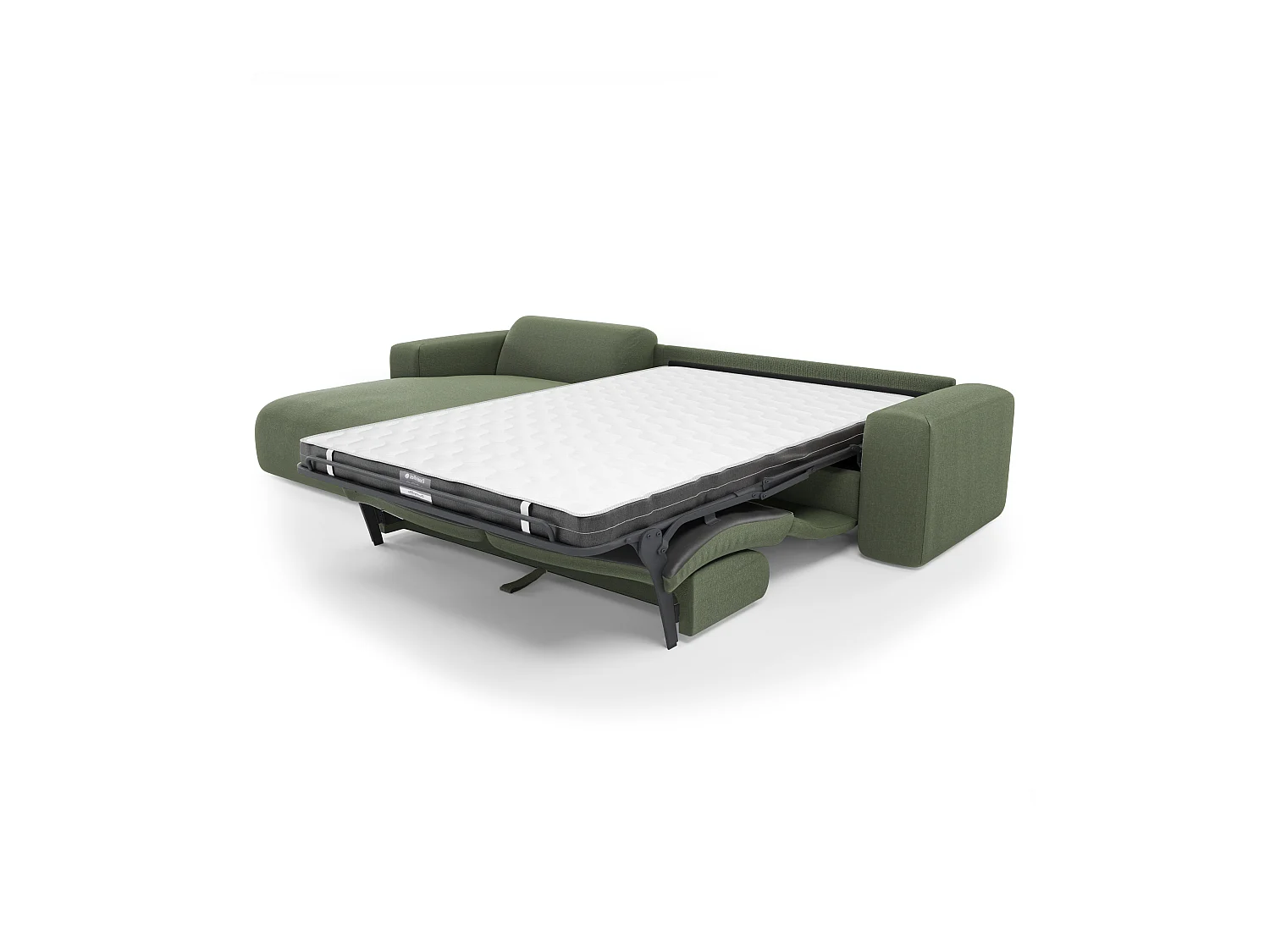 Canapé angle gauche convertible dunlopillo 5 places tissu tramé vert MYRA