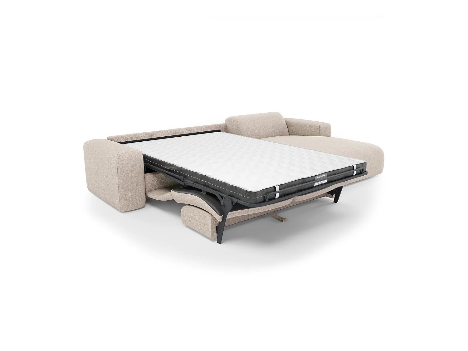 Canapé angle droit convertible dunlopillo 5 places tissu tramé beige  MYRA