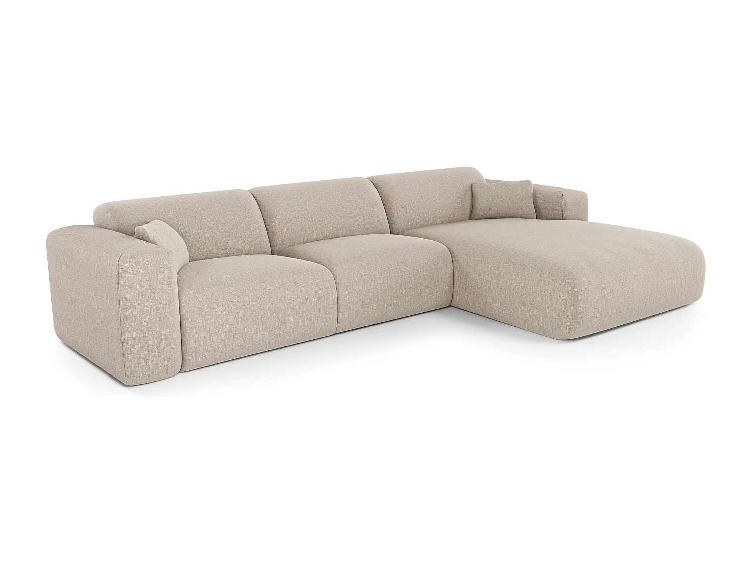 Canapé angle droit convertible dunlopillo 5 places tissu tramé beige  MYRA