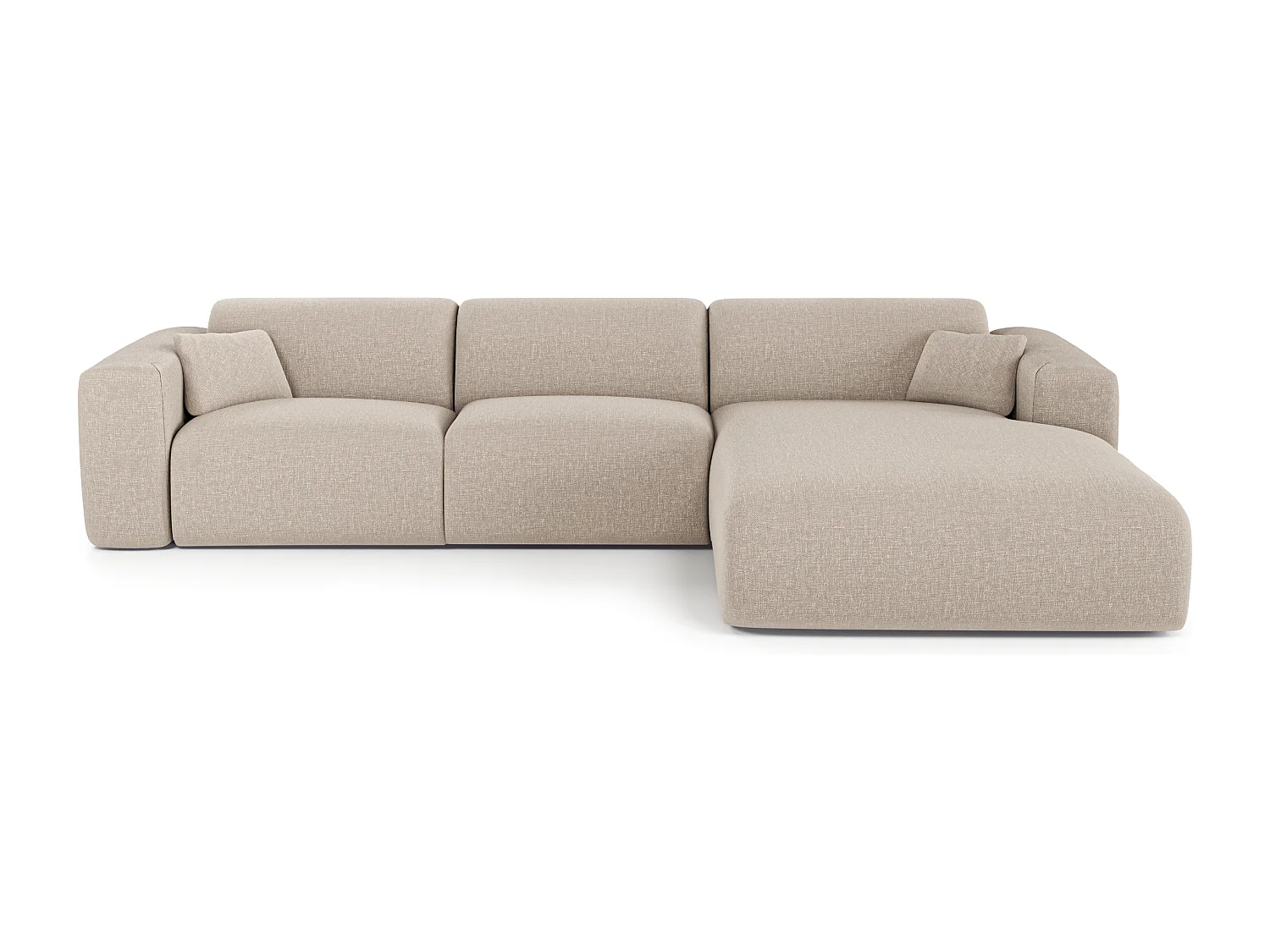 Canapé angle droit convertible dunlopillo 5 places tissu tramé beige  MYRA