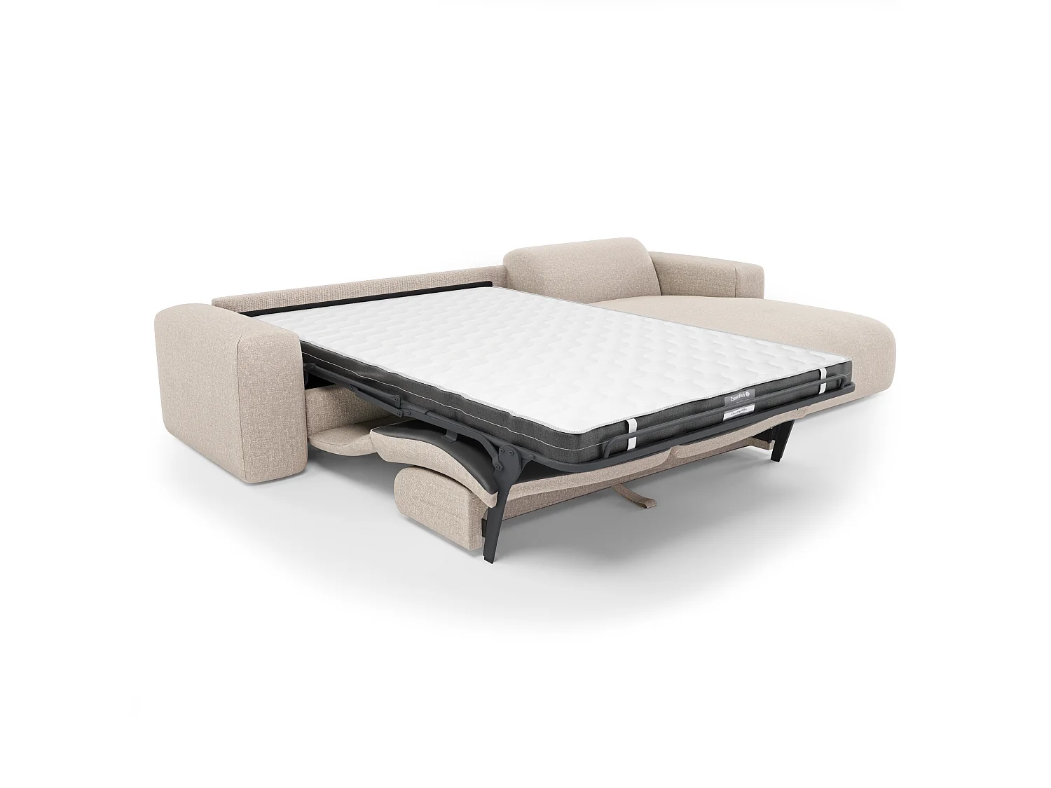 Canapé angle droit convertible dunlopillo 5 places tissu tramé beige  MYRA