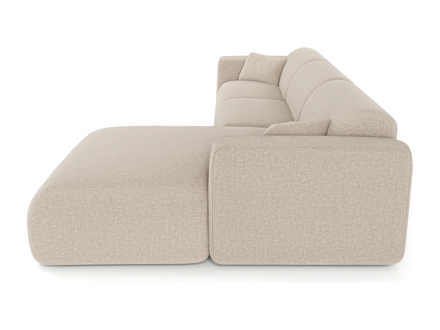 Canapé angle droit convertible dunlopillo 5 places tissu tramé beige  MYRA