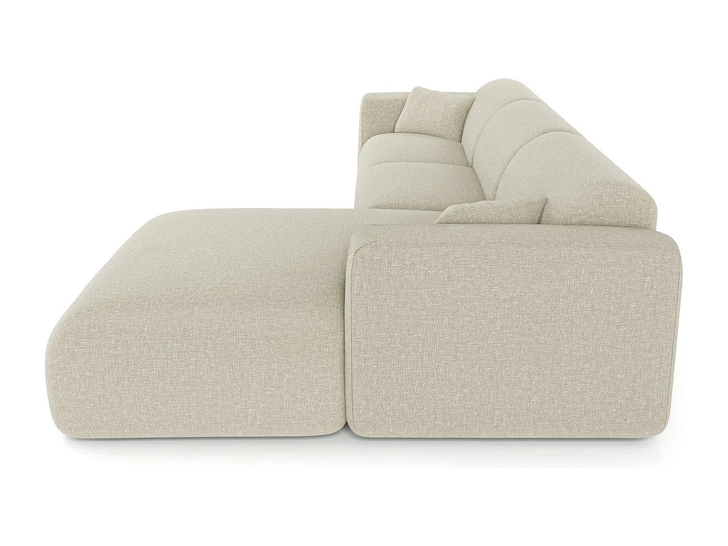 Canapé angle droit convertible express 5 places MYRA en tissu tramé beige