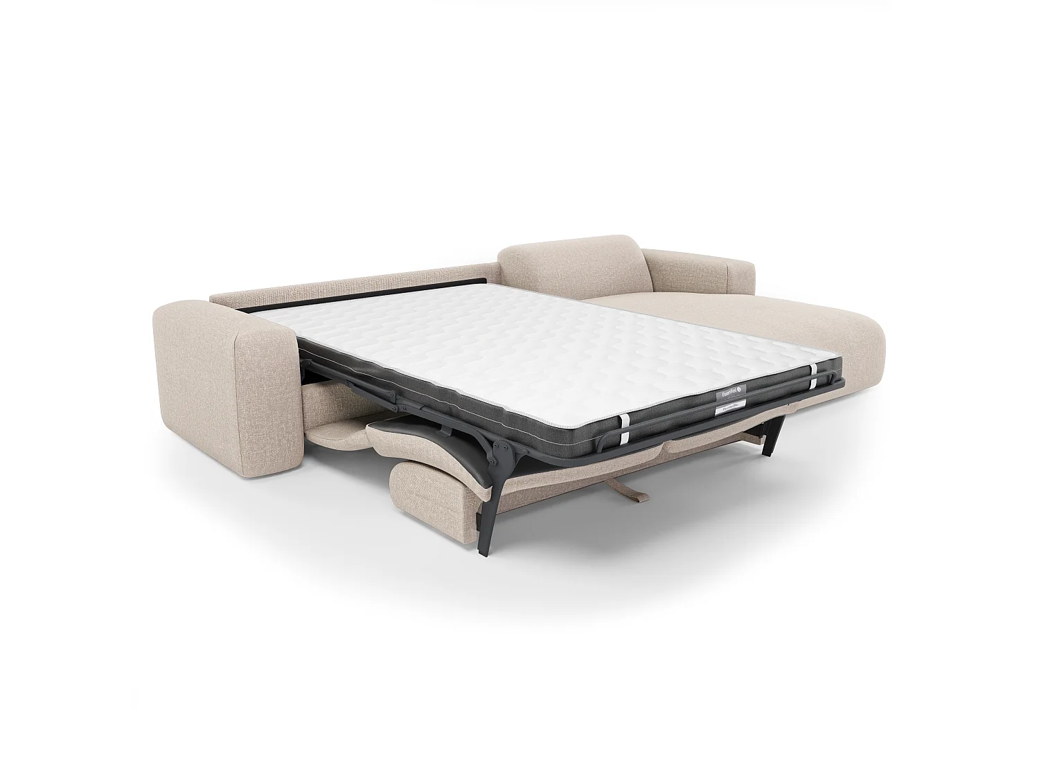 Canapé angle droit convertible dunlopillo 5 places tissu tramé beige  MYRA