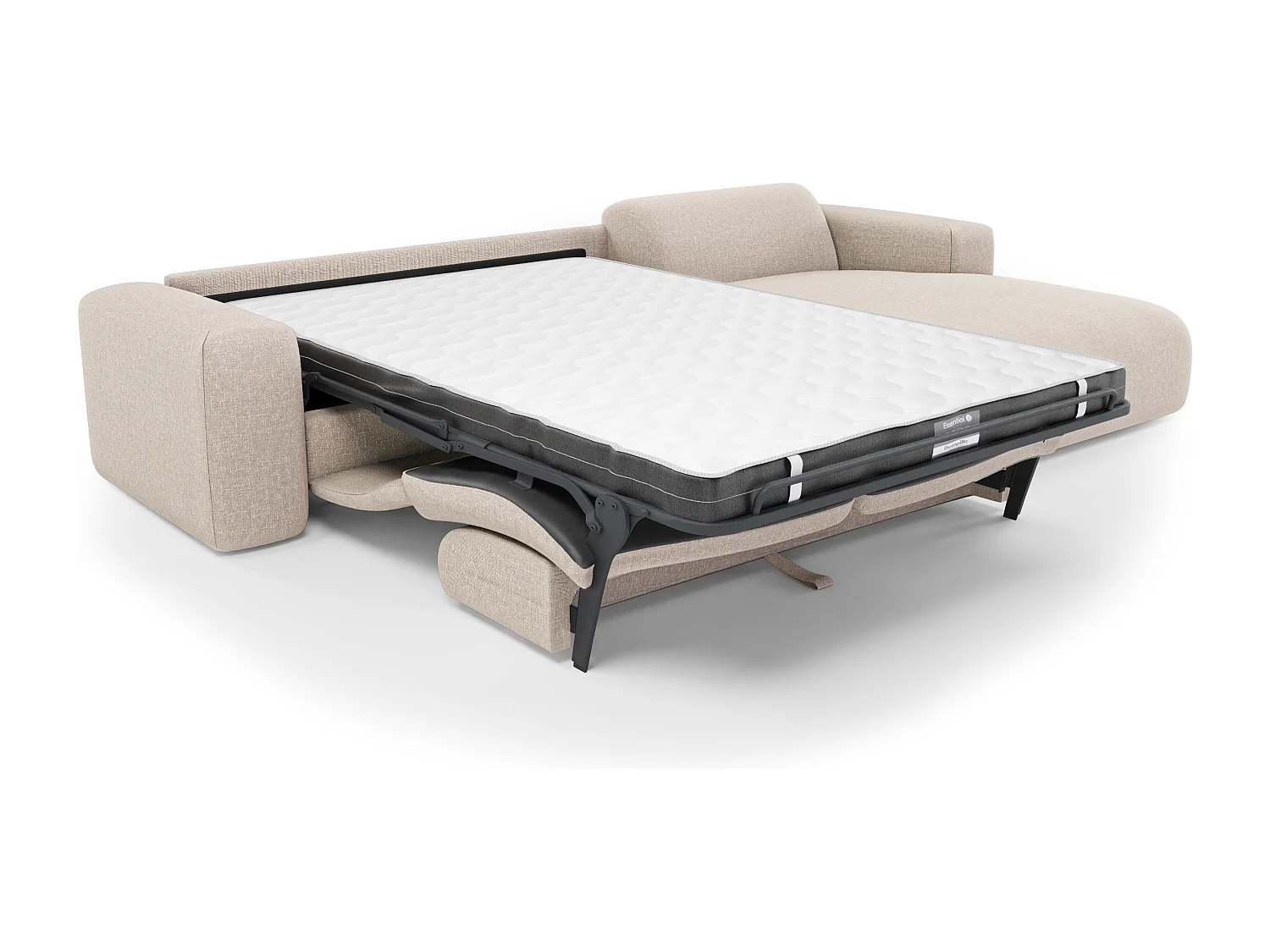 Canapé angle droit convertible express 5 places MYRA en tissu tramé beige