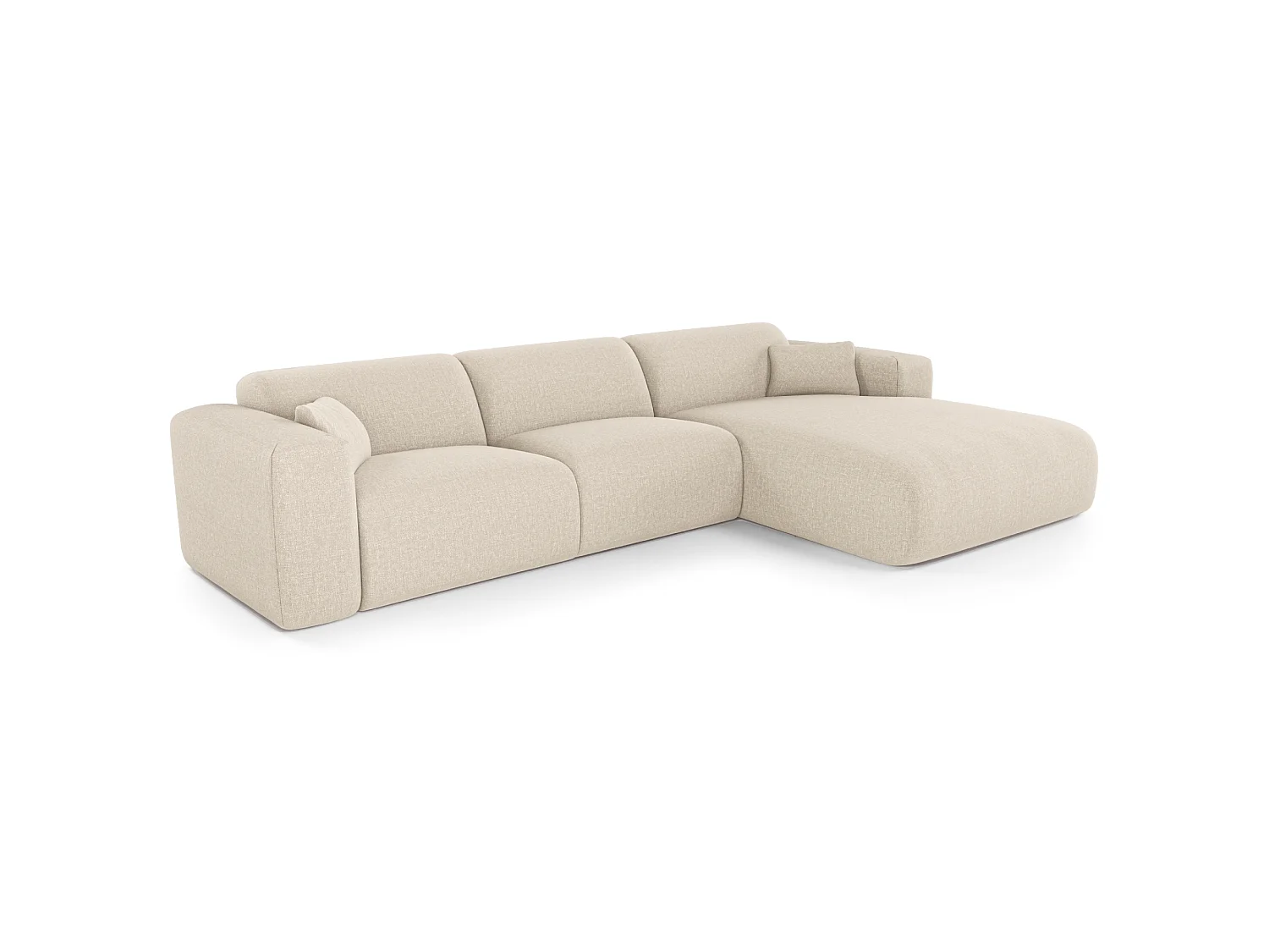 Canapé d'angle droit convertible express 5 places en coton beige MYRA
