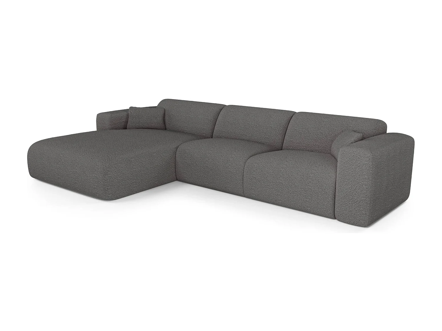 Canapé angle gauche convertible dunlopillo 5 places bouclette gris MYRA