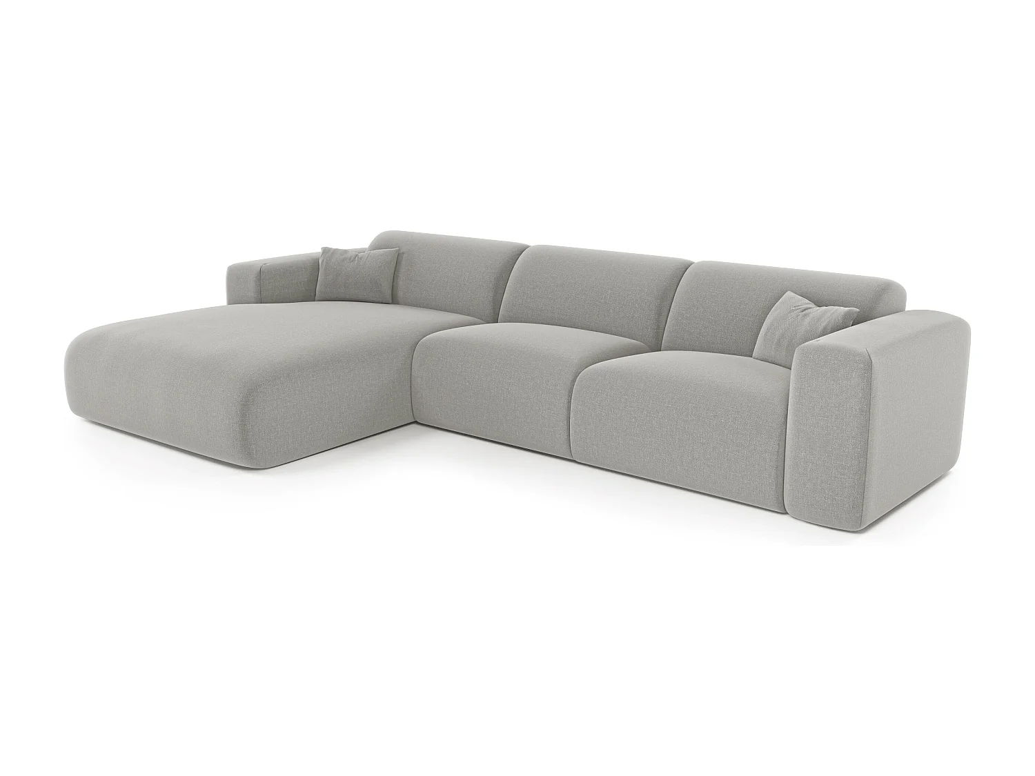Canapé angle gauche convertible 5 places MYRA en tissu tramé gris clair