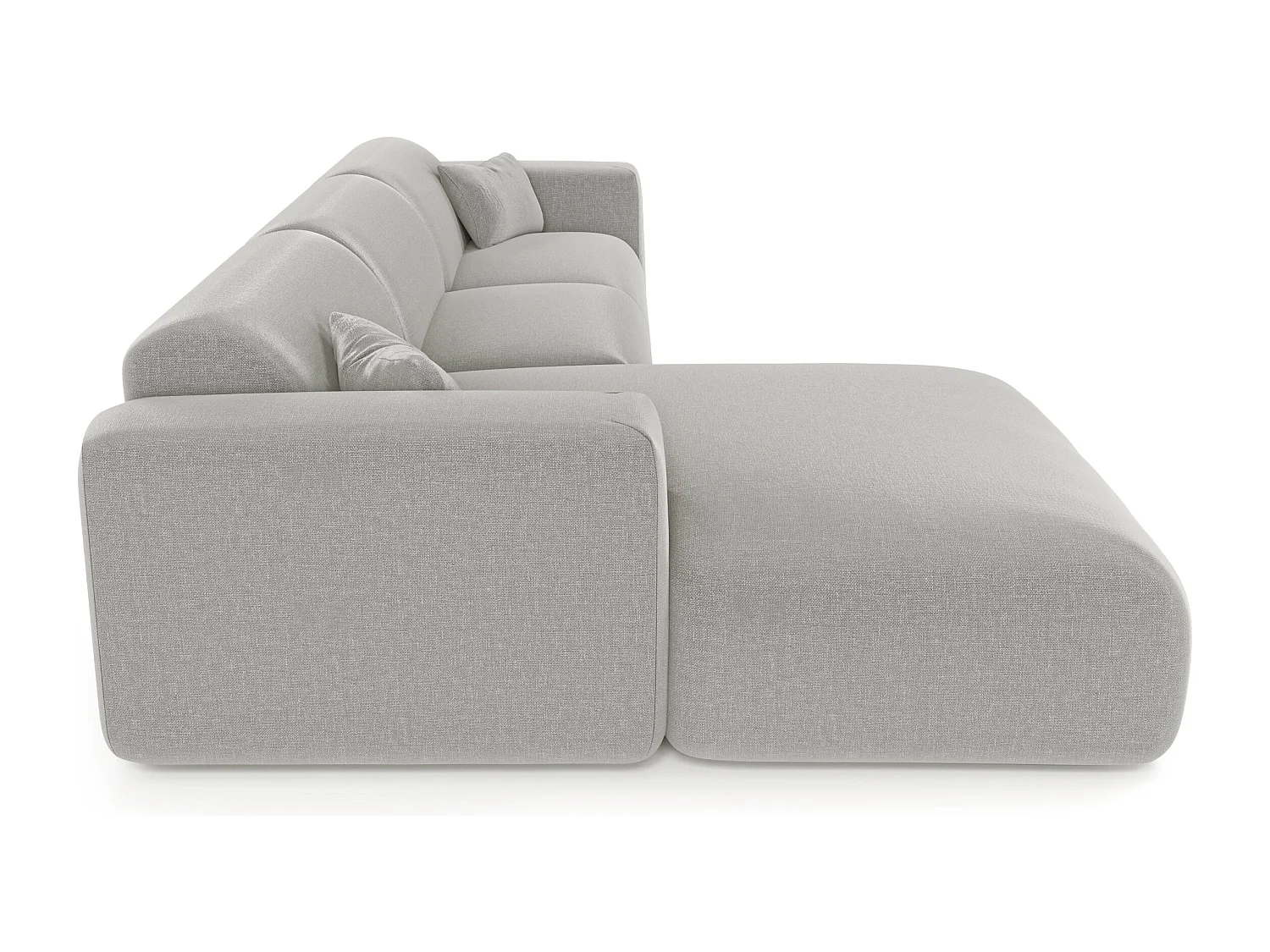 Canapé angle gauche convertible 5 places MYRA en tissu tramé gris clair