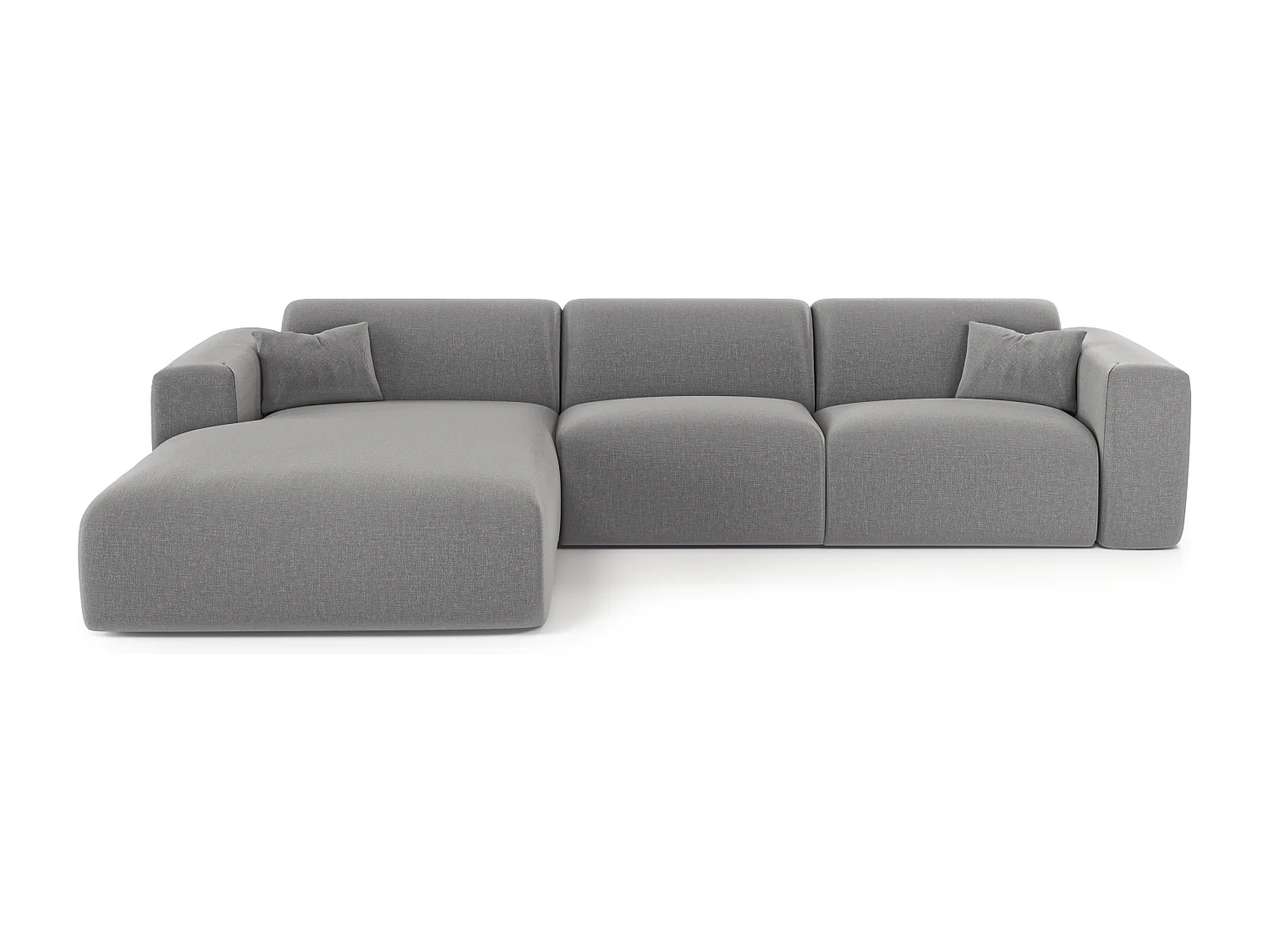 Canapé angle gauche convertible 5 places MYRA en tissu tramé gris clair