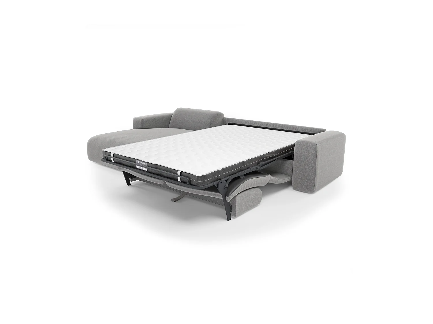 Canapé angle gauche convertible 5 places MYRA en tissu tramé gris clair