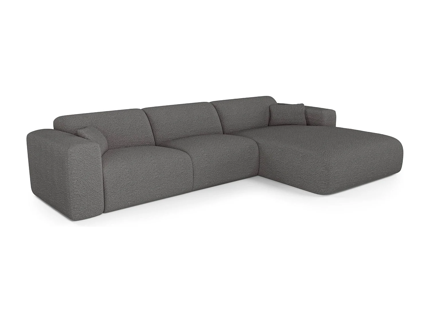 Canapé angle droit convertible dunlopillo 5 places bouclette gris MYRA