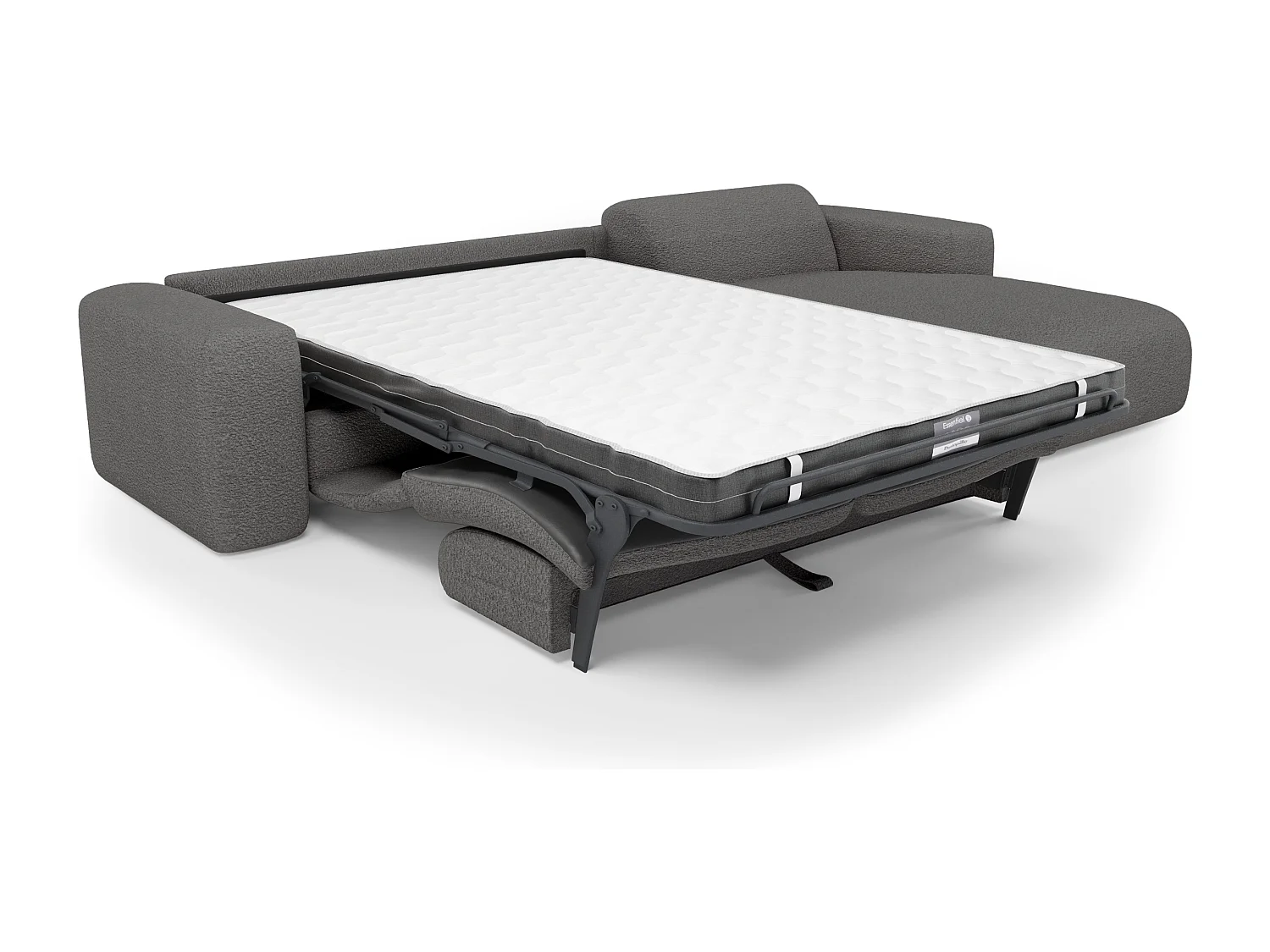 Canapé angle droit convertible dunlopillo 5 places bouclette gris MYRA