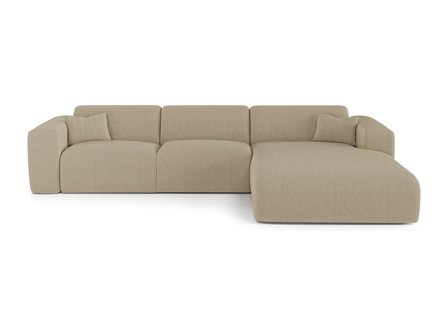 Canapé angle droit convertible dunlopillo velours côtelé beige 140cm MYRA