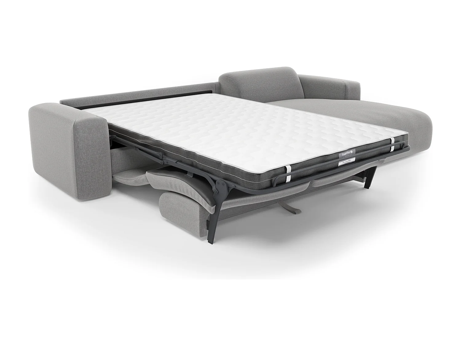 Canapé angle droit convertible express 5 places MYRA en tissu tramé gris clair