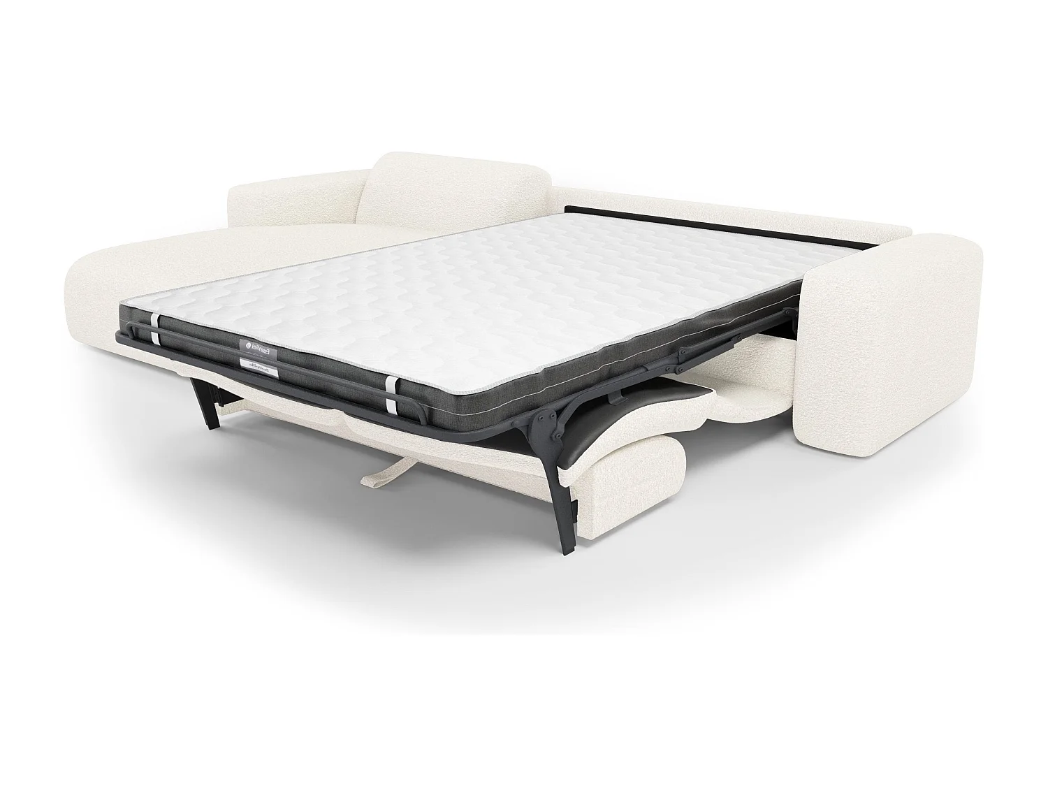 Canapé angle gauche convertible dunlopillo 5 places bouclette crème  MYRA