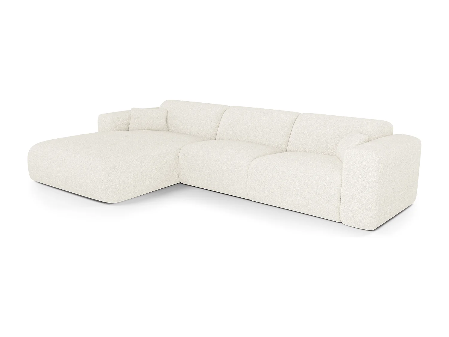 Canapé angle gauche convertible dunlopillo 5 places bouclette crème  MYRA