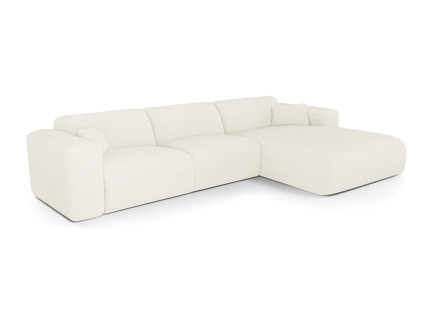 Canapé angle droit convertible dunlopillo 5 places bouclette crème  MYRA