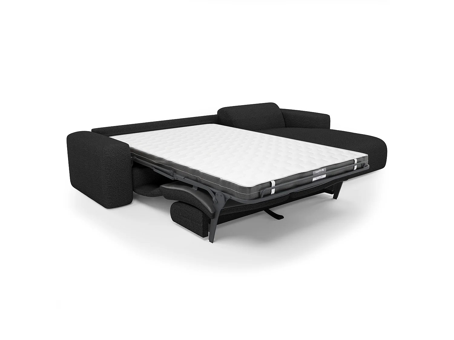 Canapé angle droit convertible dunlopillo 5 places bouclette noir