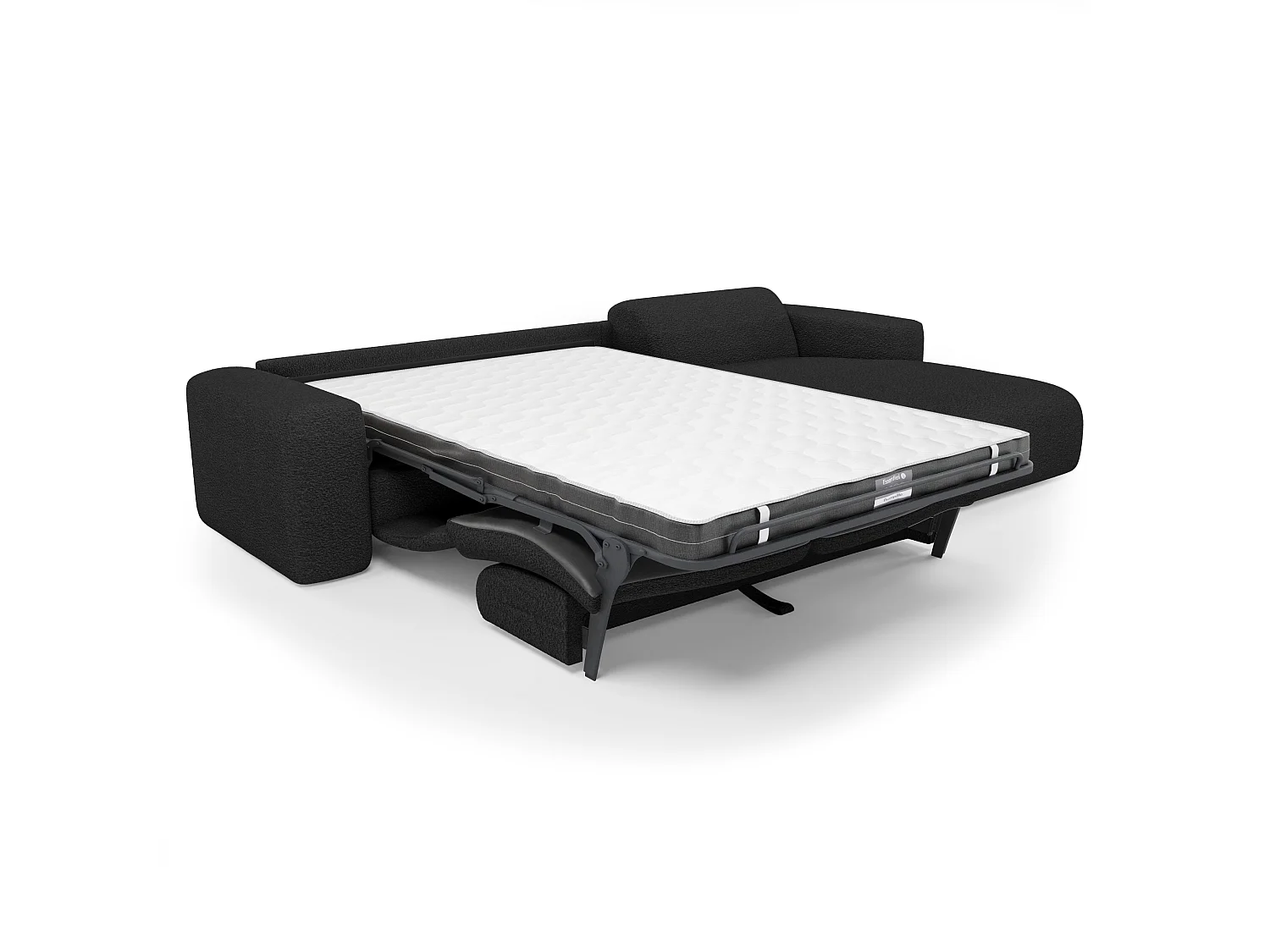 Canapé angle droit convertible dunlopillo 5 places bouclette noir