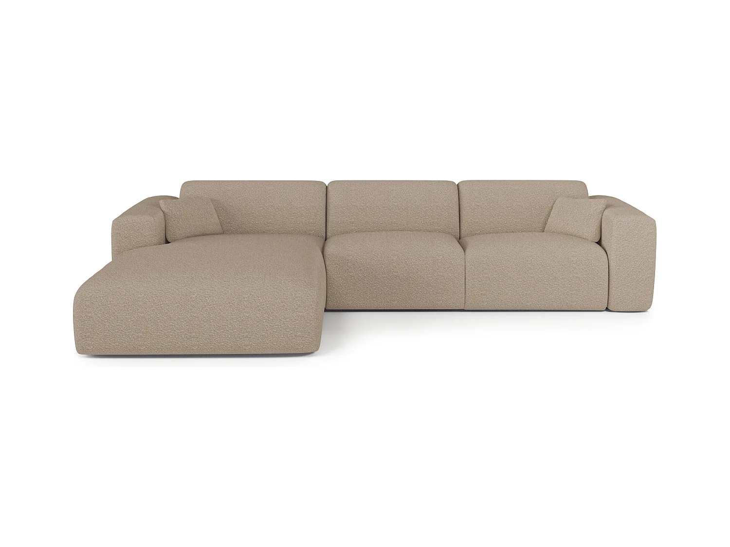 Canapé angle gauche convertible dunlopillo 5 places bouclette taupe