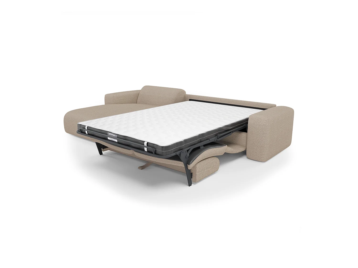 Canapé angle gauche convertible dunlopillo 5 places bouclette taupe