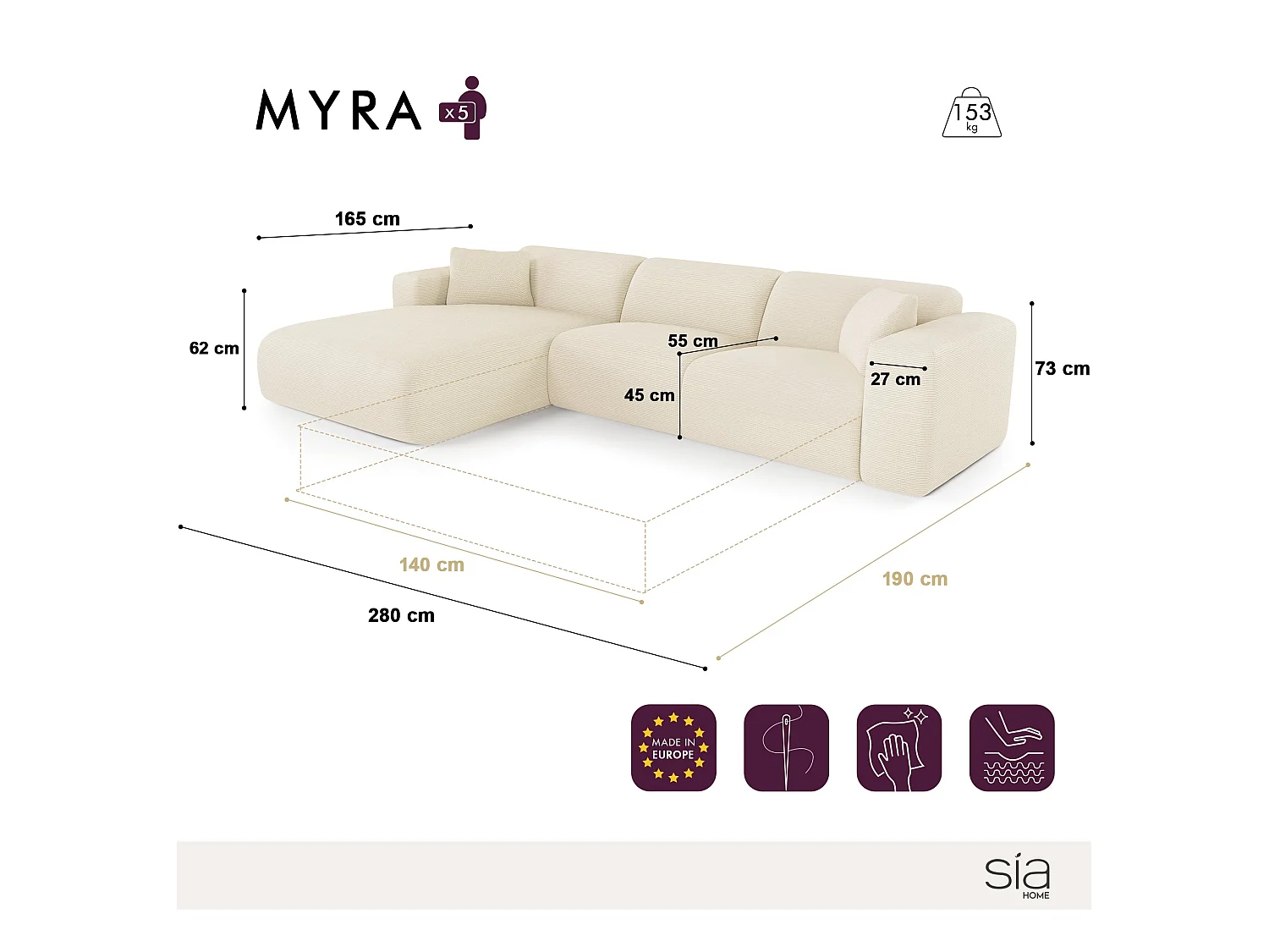 Canapé angle gauche convertible dunlopillo 5 places bouclette taupe