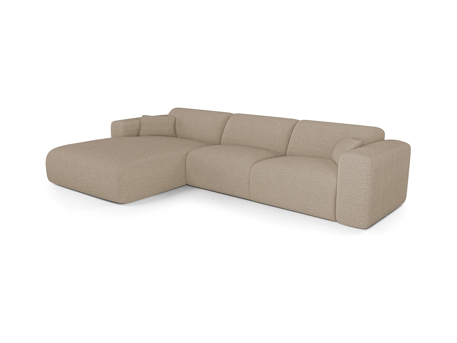 Canapé angle gauche convertible dunlopillo 5 places bouclette taupe