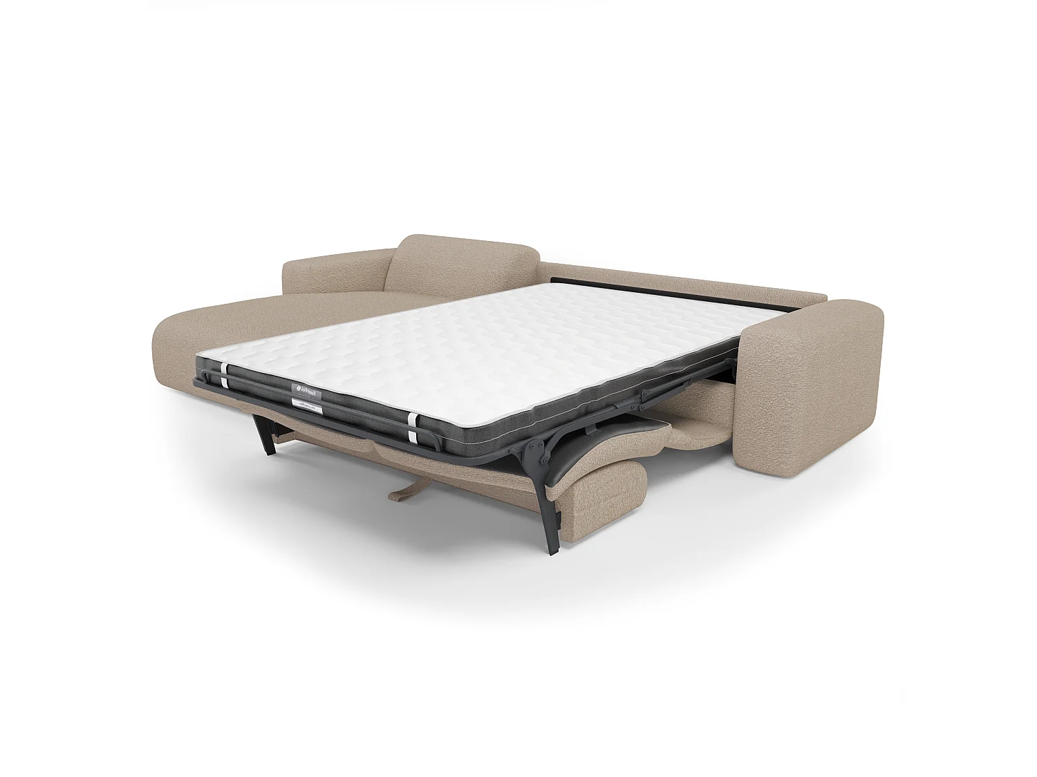 Canapé angle gauche convertible dunlopillo 5 places bouclette taupe