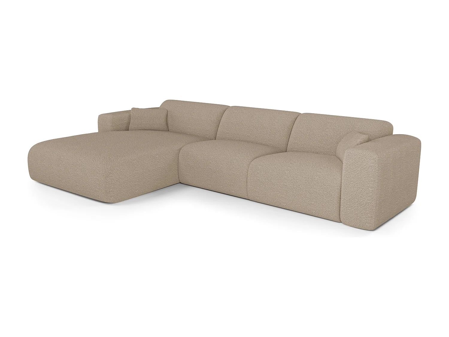 Canapé angle gauche convertible dunlopillo 5 places bouclette taupe