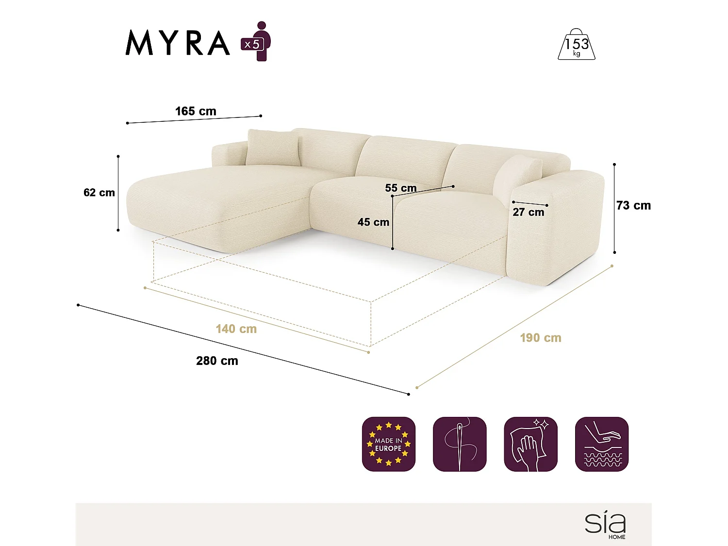 Canapé angle gauche convertible 5 places MYRA en tissu bouclette taupe
