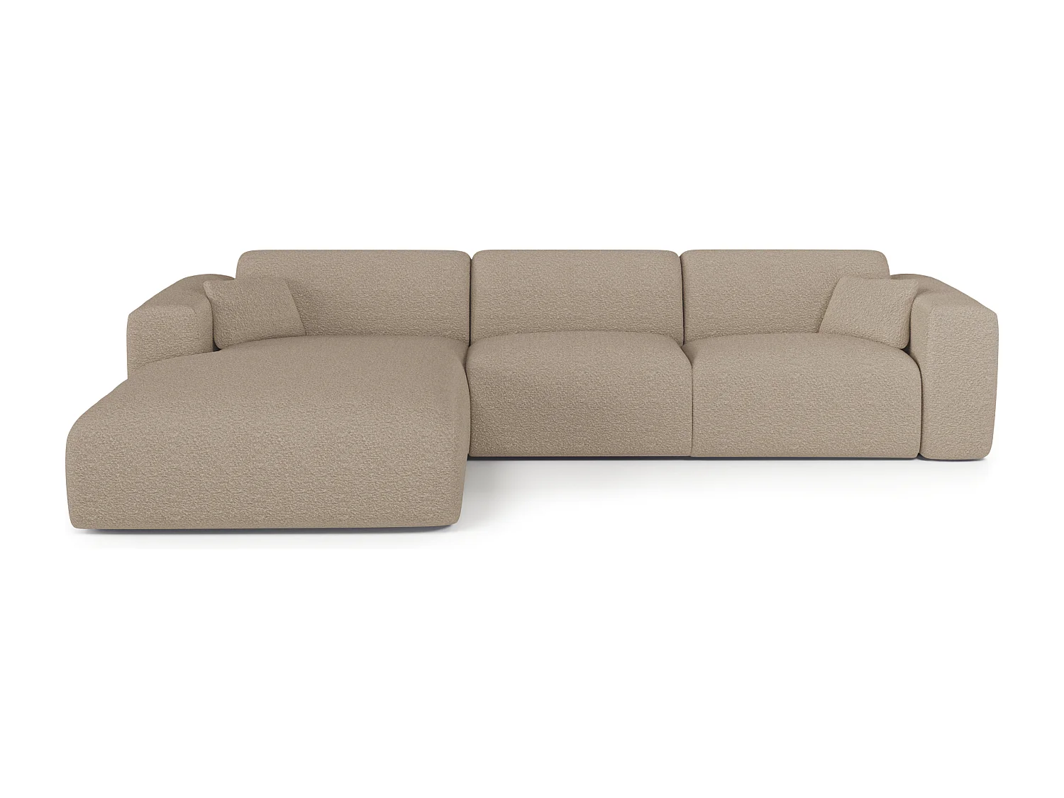 Canapé angle gauche convertible 5 places MYRA en tissu bouclette taupe