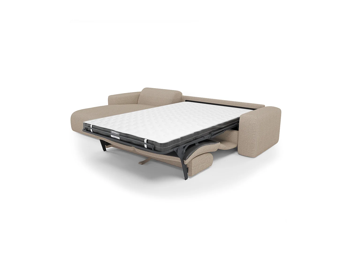 Canapé angle gauche convertible 5 places MYRA en tissu bouclette taupe
