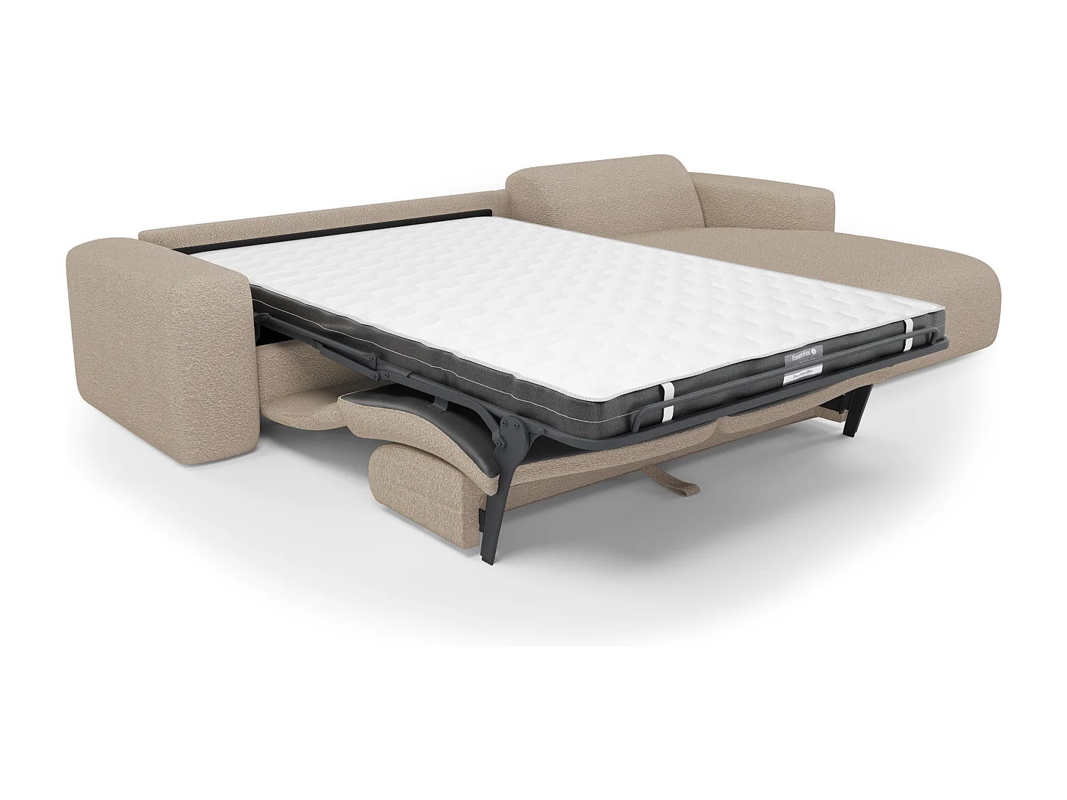 Canapé angle droit convertible dunlopillo 5 places bouclette taupe MYRA