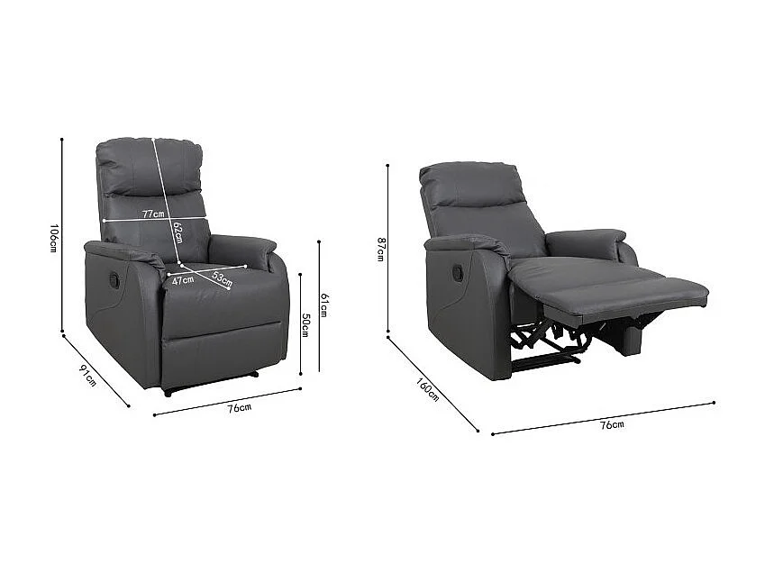 Fauteuil relaxation relevable manuellement BERLIN coloris gris