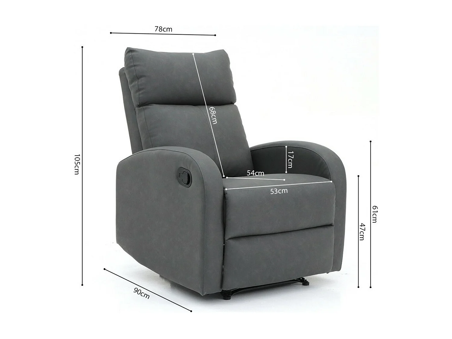 Relaxfauteuil ERA manueel verstelbaar in PU materiaal, kleur zwart, een uitzonderlijke fauteuil