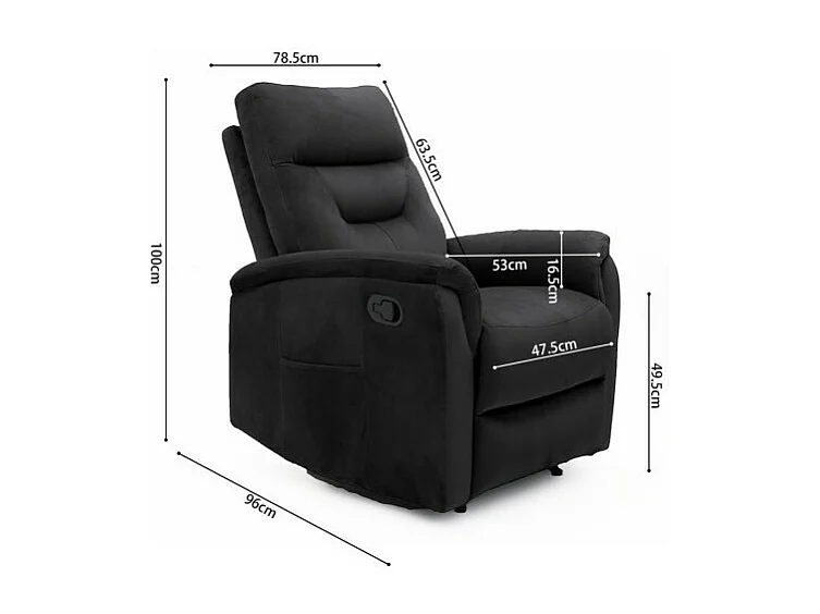 Handmatig verstelbare relaxfauteuil PARIS in de kleur zwart