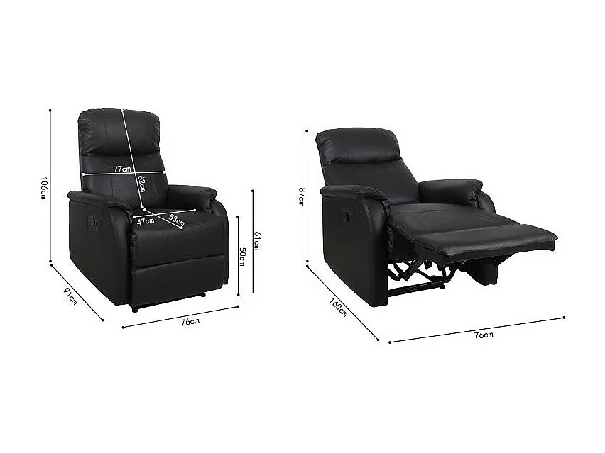 Handmatig verstelbare relaxfauteuil BERLIN in de kleur zwart