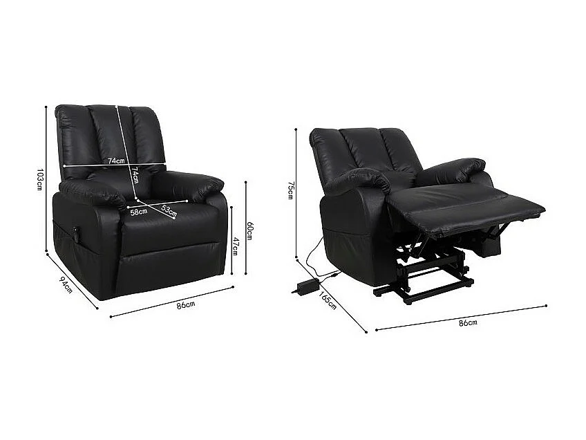Fauteuil relax electrique TAIWAN simili noir PU