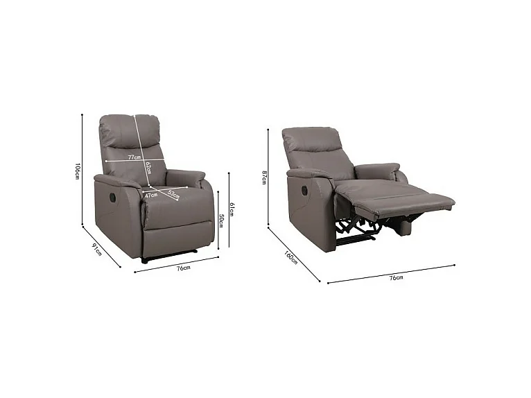 Fauteuil relaxation relevable manuellement TOKIO coloris taupe