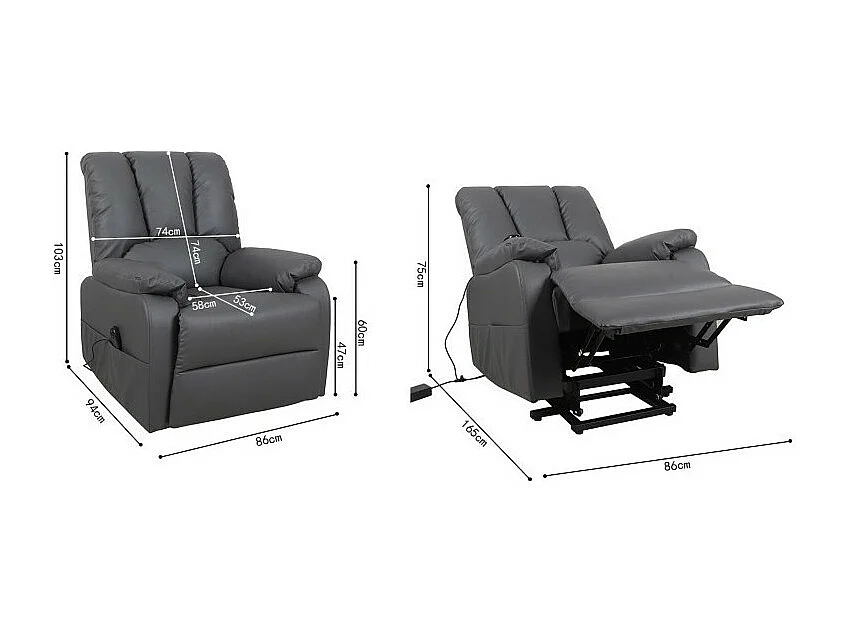 Fauteuil relax électrique TAIWAN simili gris PU