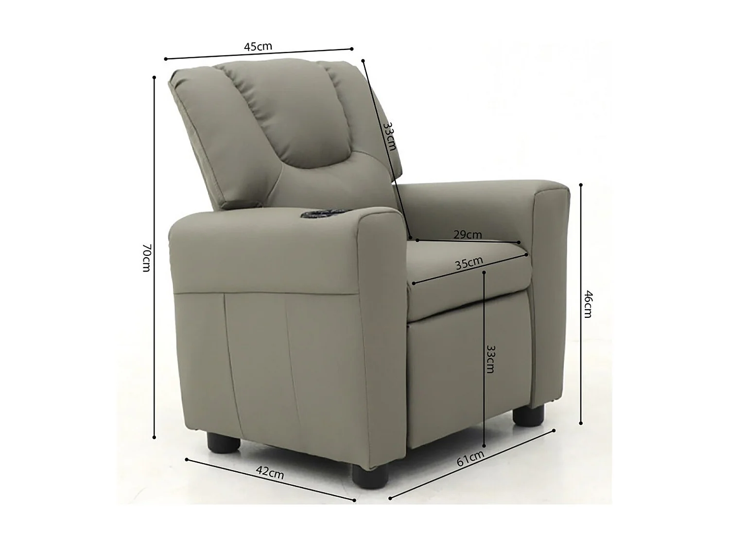 Mini relaxfauteuil ITCHI handmatig verstelbaar, materiaal PU, kleur grijs.