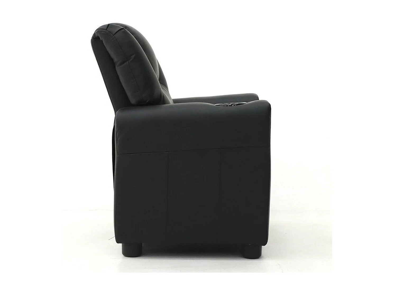 Mini poltrona relaxante ITCHI com elevação manual, feita de PU na cor preta, ideal para uma sala confortável.